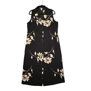 Dressbarn Midi‎ Sleeveless Dress Plus Sz 16W Blue Floral Button Front Retro Y2K